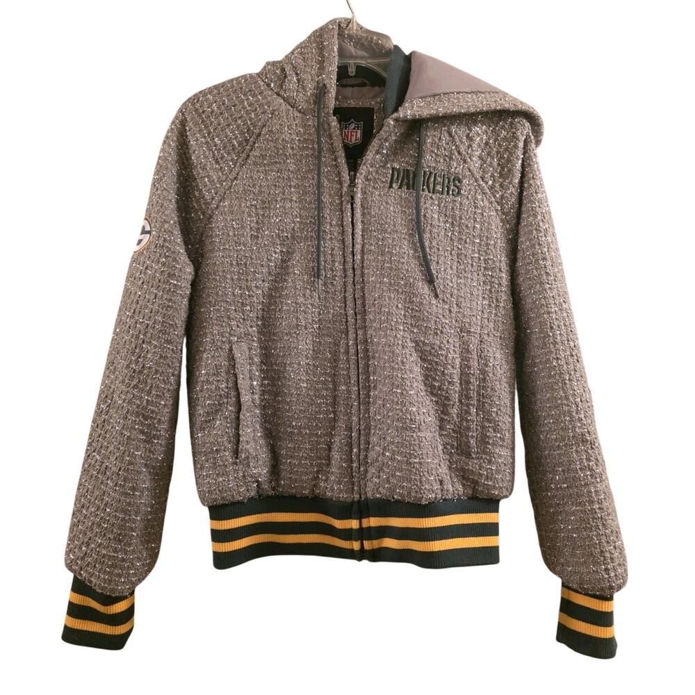 Green Bay Packers NFL Football Jacket Metallic Flecked Knit Coat Size S NWT